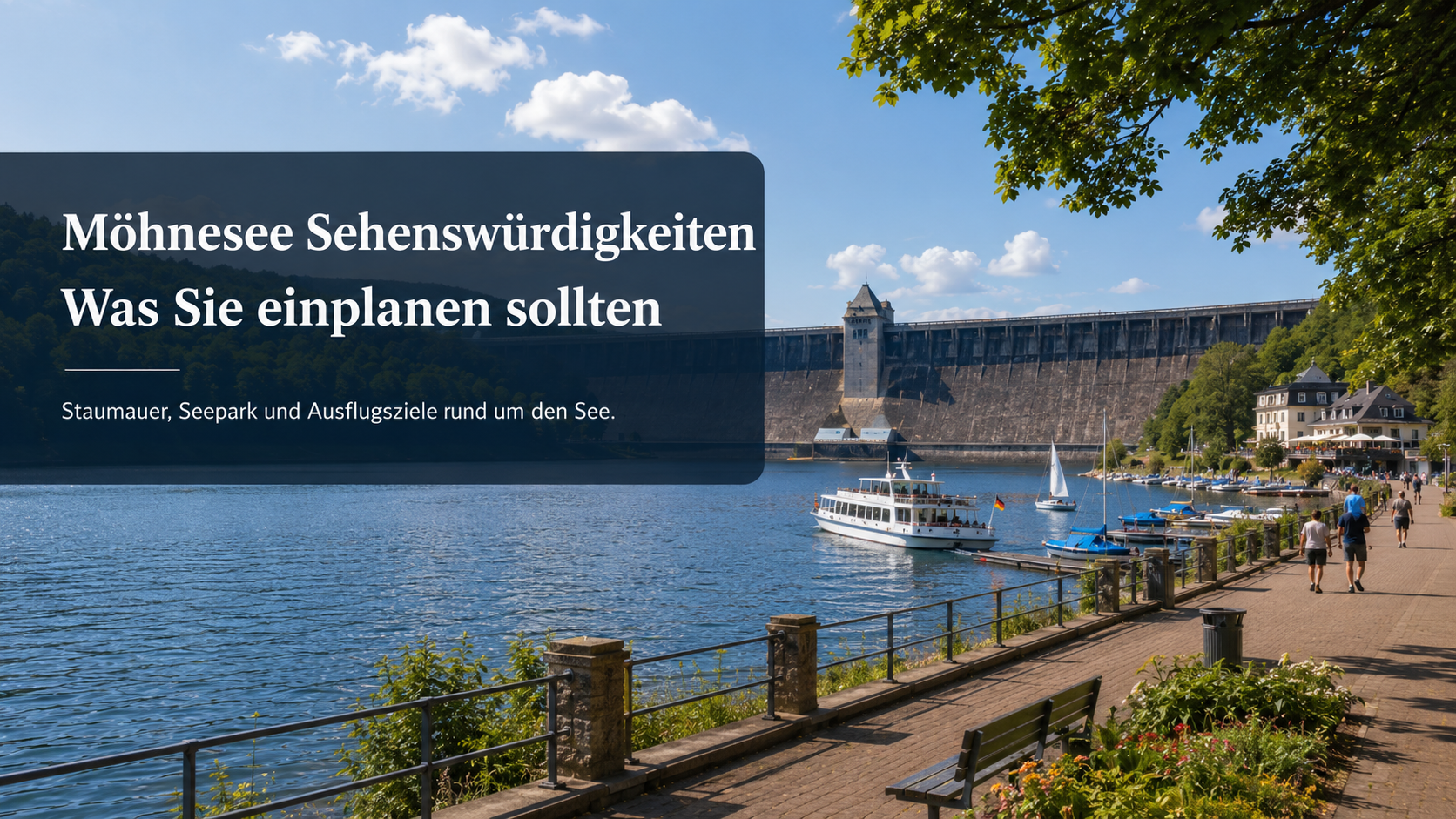 Möhnesee Sehenswürdigkeiten mit Staumauer und Blick auf die Möhnetalsperre.
