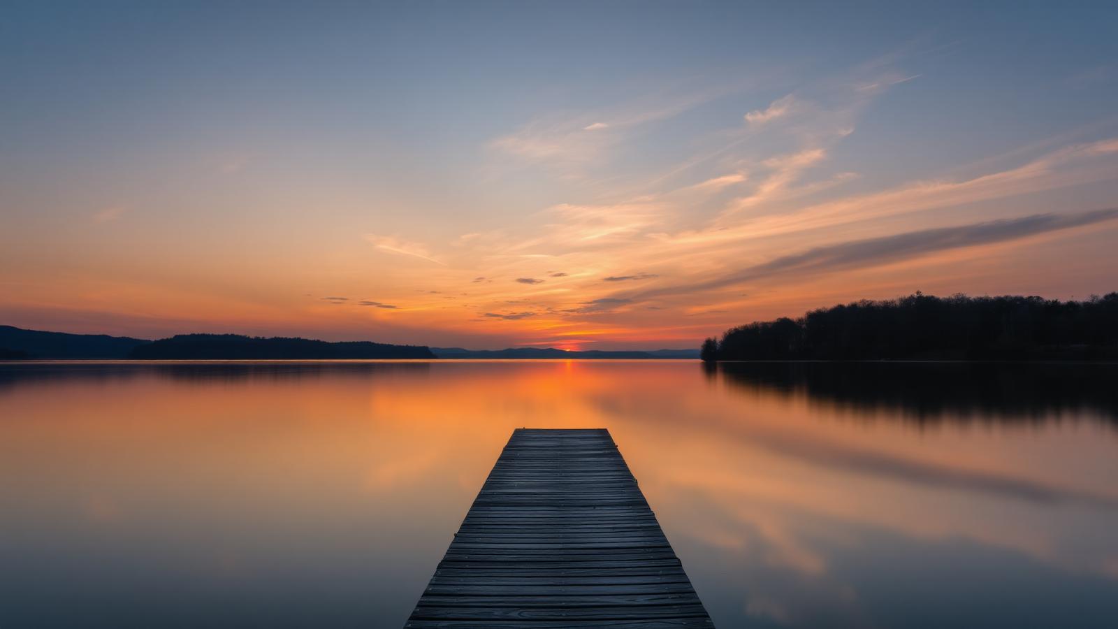Sonnenuntergang am Möhnesee mit Steg und ruhiger Atmosphäre.