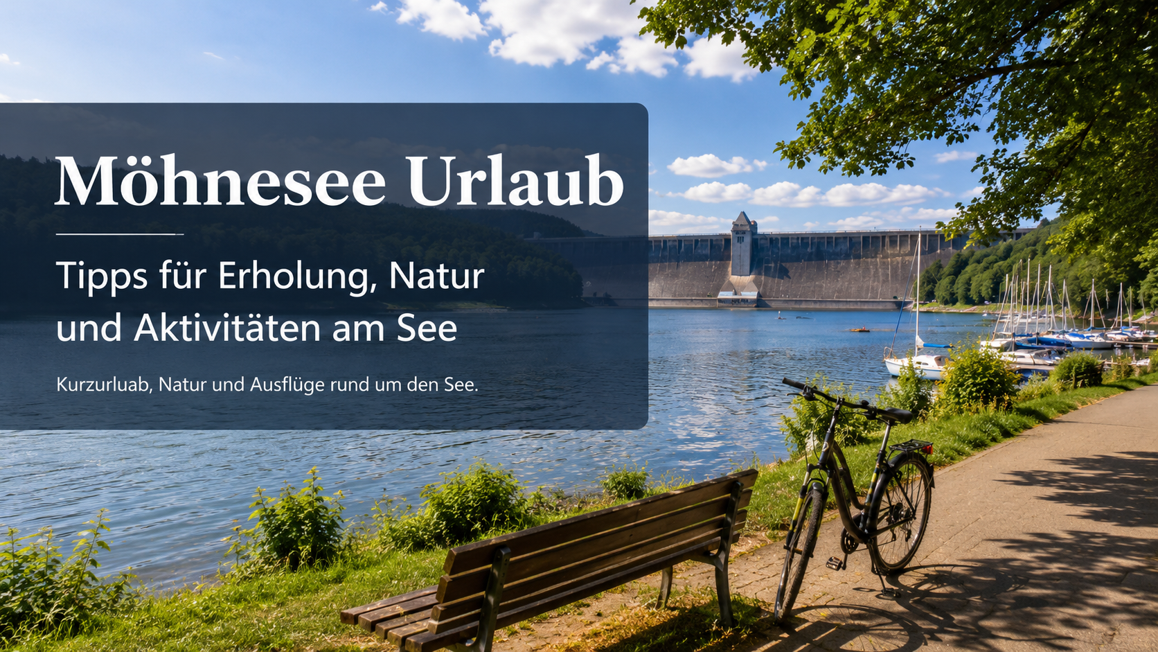 Möhnesee mit sommerlicher Natur und Blick auf den See