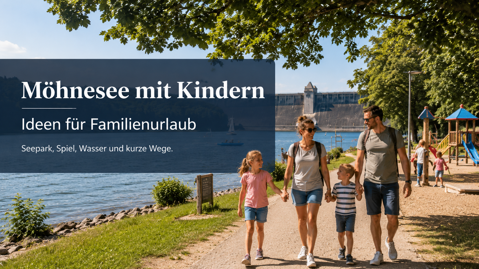 Möhnesee mit Kindern bei einem Familienurlaub am Seepark und Ufer.